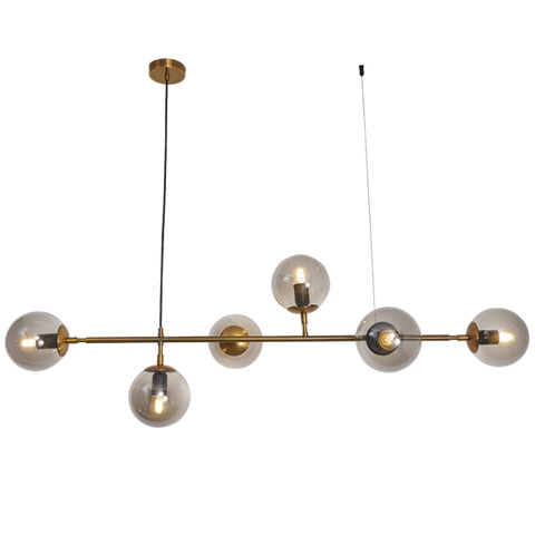 Pendant 6 Light Molecule Light Straight Bar Smoke