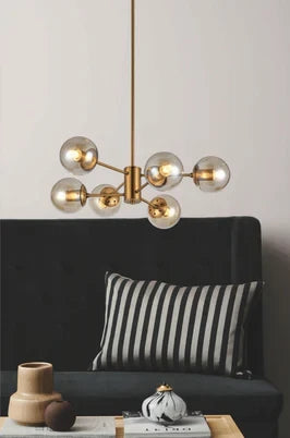 Chandelier 6 Light with Amber Glasses