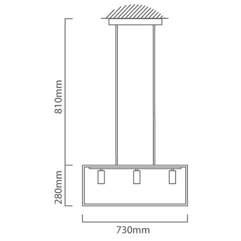 Pendant 3 Light Rectangular Steel and Glass