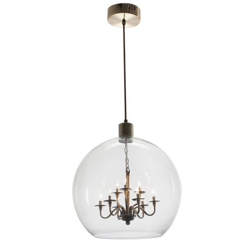 Satin Brass Pendant with Clear Glass and Small Inner Satin Brass Chandelier