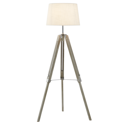 Wood and Polished Chrome Floor Lamp Beige