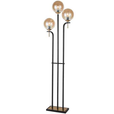 Floor Lamp with 3 Light Amber Glass