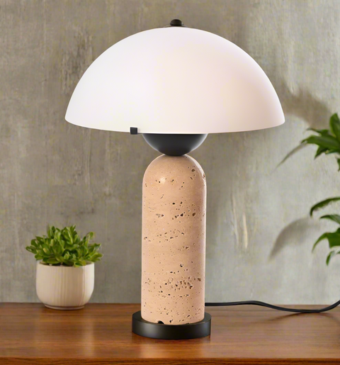 Travertine Table lamp with frosted glass shade