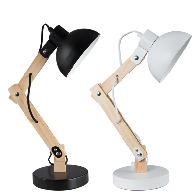 Metal and Wood Desk Lamp White