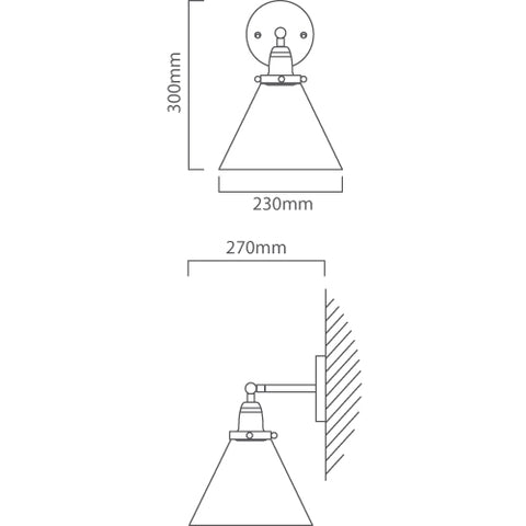 Wall Light Vintage Conical & Straight Arm