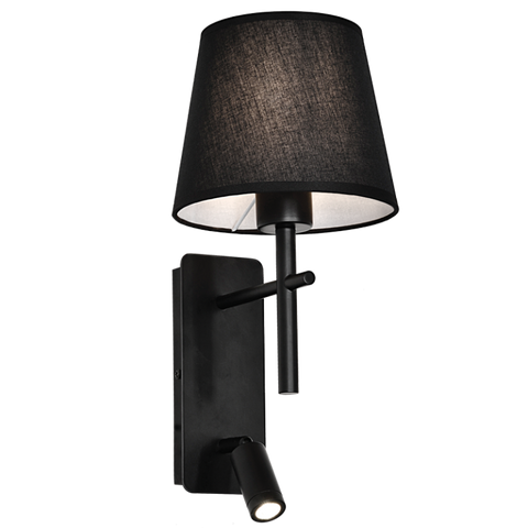 Wall Light Metal Black, Fabric Shade and Spot Light