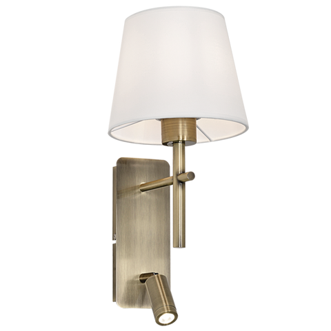 Wall Light Metal Antique, Fabric Shade & Spot Light