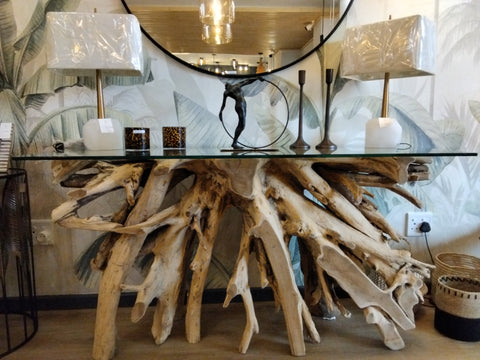 Root Console Indonesian Teak with Glass