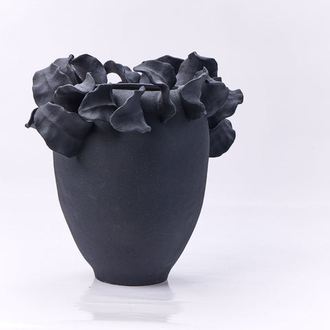 Vase Tall with Patterns Textural Black