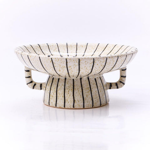 Bowl Mdm Cream with Black Stripes