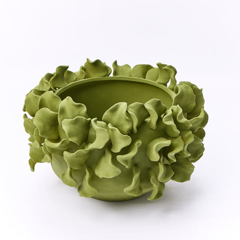 Planter with Waves Lrg Olive Green