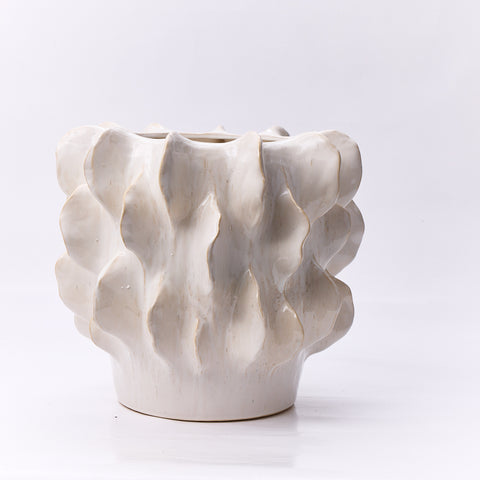 Planter With Waves Lrg Cream