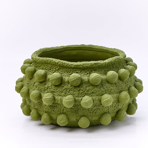 Planter Porcelain Round Bubbles Green
