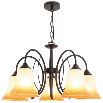 Metal Chandelier with Fluted Amber Glass