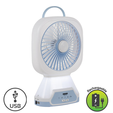 Rechargeable Portable Fan incl. Emergency Light & USB Input