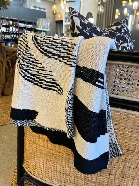 Throw Bird Pattern Black&Natural