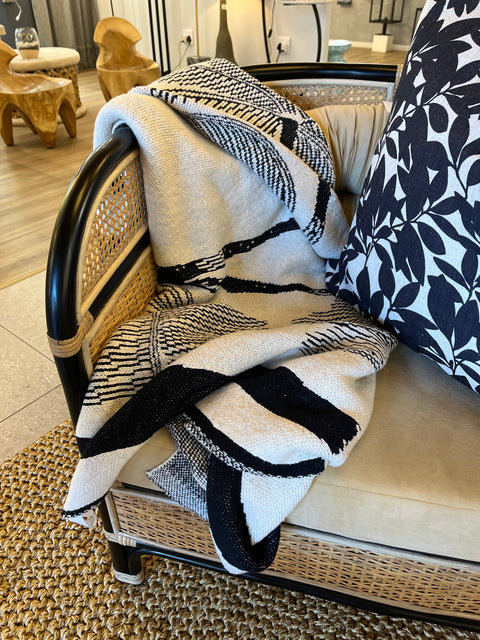 Throw Bird Pattern Black&Natural