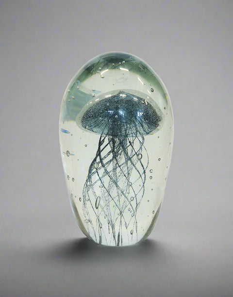 Glass Jellyfish Paperweight Black Bubble