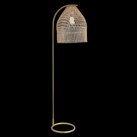 Floor Lamp Rattan with Satin Gold Stand