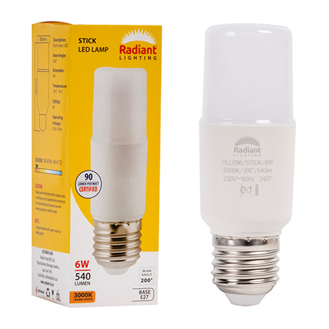 Stick Lamp Frosted T36 6W LED E27 WW