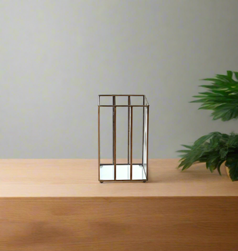 Rectangular Metal and Glass Candle Holder