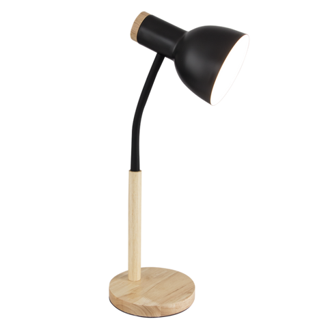 Desk Lamp Wood With Black Metal Shade