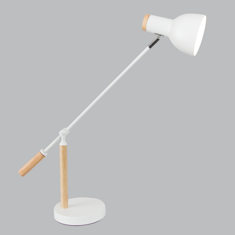 Desk Lamp Long Wood With White Metal Shade