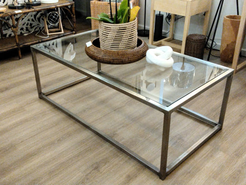 Coffee Table Rectangle Metal Frame Glass Top