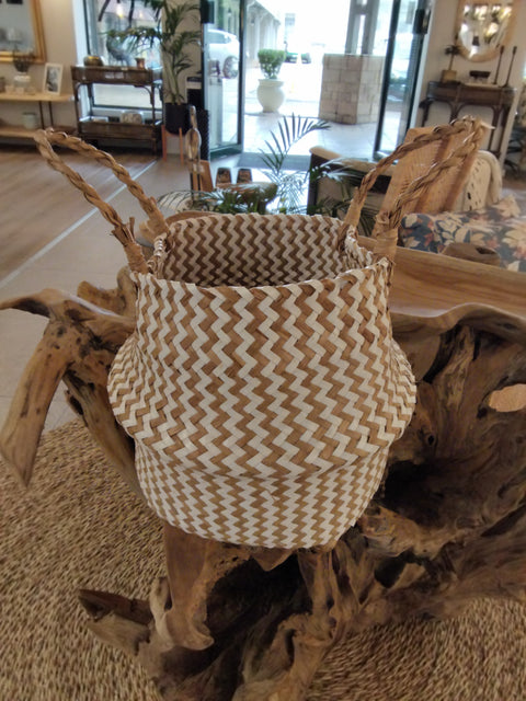 Woven Basket White & Beige